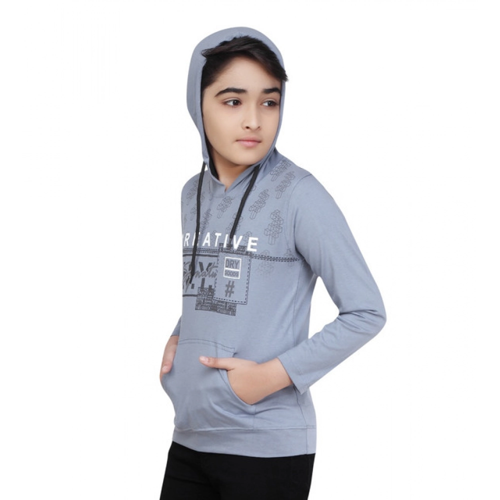 Generic Boy's Cotton Printeded Hooded Neck Hoodies (Steel Blue) - Image 5
