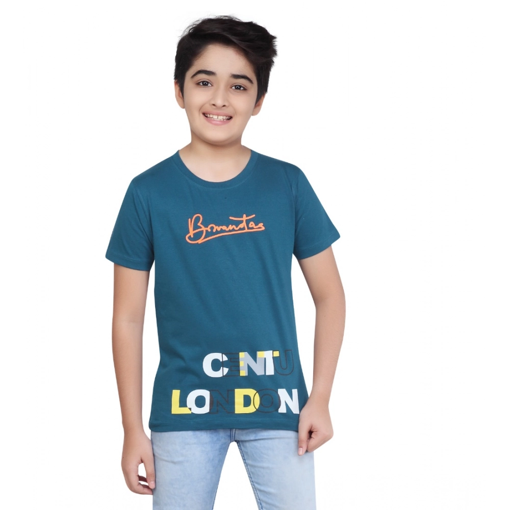 Generic Boy's Cotton Grapic Printed Round Neck T-Shirt (Teal Green) - Image 5