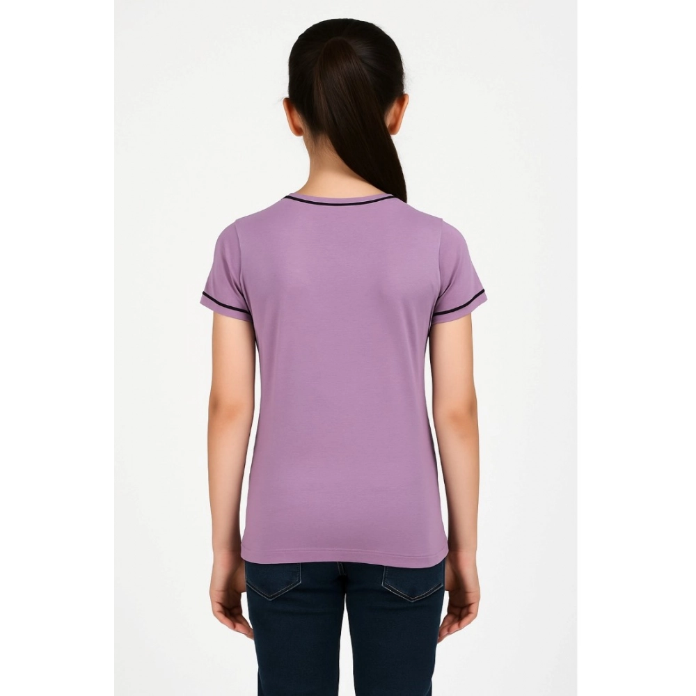 Generic Girl's Cotton Printeded Round Neck T-Shirt (Lavander) - Image 5
