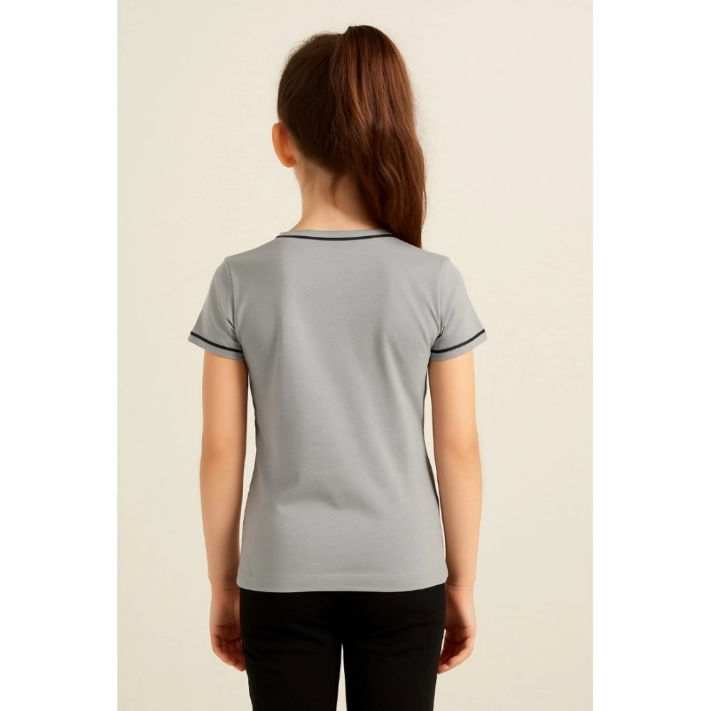 Generic Girl's Cotton Printeded Round Neck T-Shirt (Grey) - Image 5