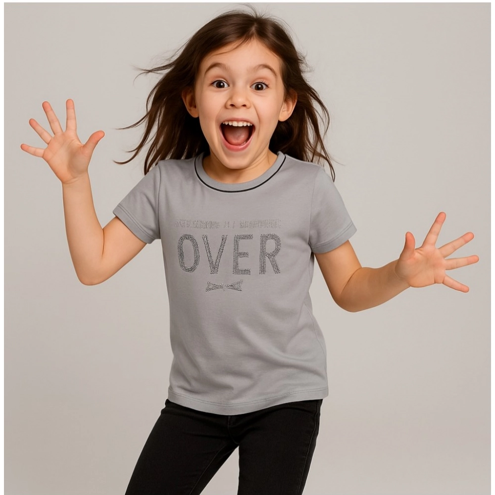 Generic Girl's Cotton Printeded Round Neck T-Shirt (Grey) - Image 4