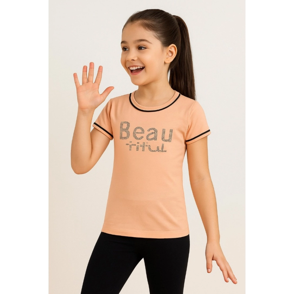 Generic Girl's Cotton Printeded Round Neck T-Shirt (Sandal Beach) - Image 3