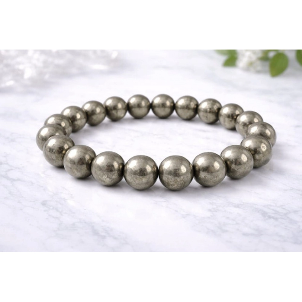 Generic Natural Crystal 8mm Pyrite Bracelet (Grey) - Image 2