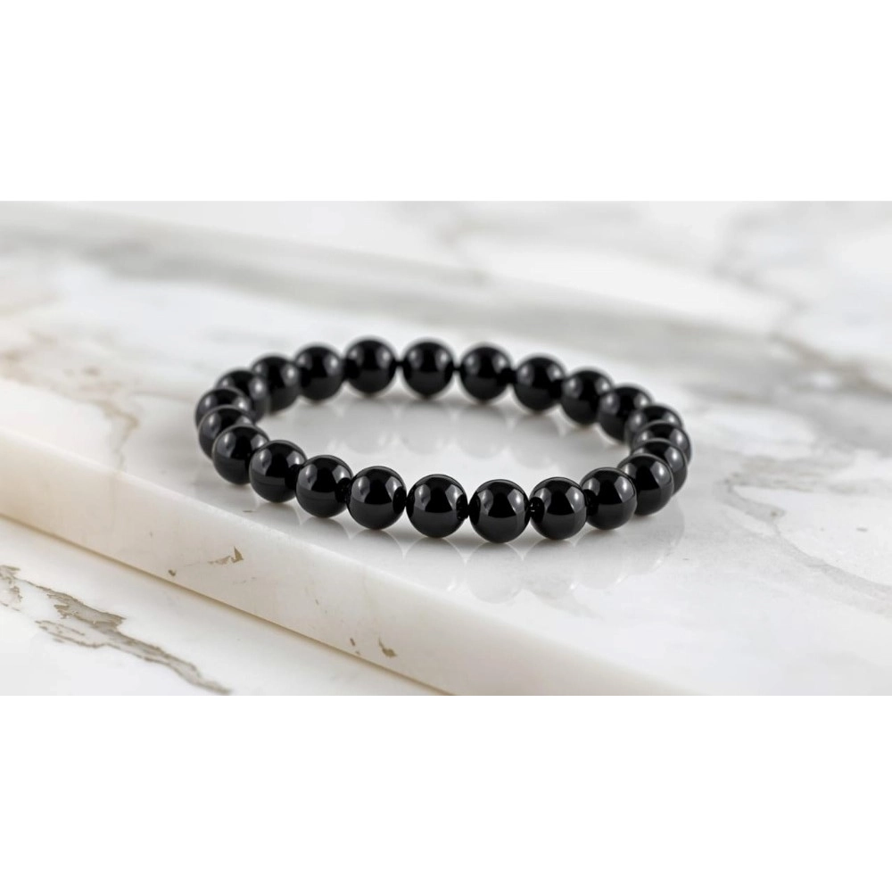 Generic Natural Crystal 8mm Black Tourmaline Bracelet (Black) - Image 2