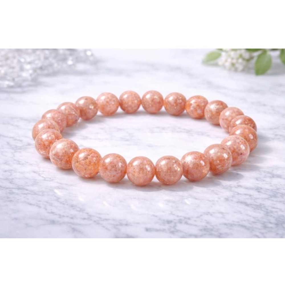 Generic Natural Crystal 8mm Sunstone Bracelet (Orange) - Image 2