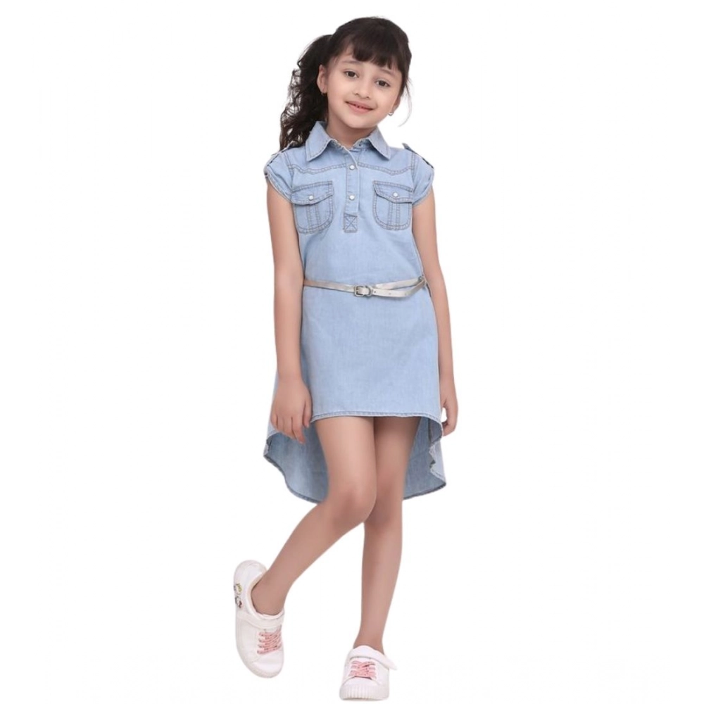 Generic Girl's Denim Hi Lo Short Sleeve Dress with Belt (Blue) - Image 5