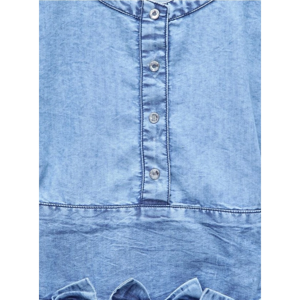 Generic Girl's Denim Embellished Cap Sleeve bow Dress (Light Blue) - Image 3