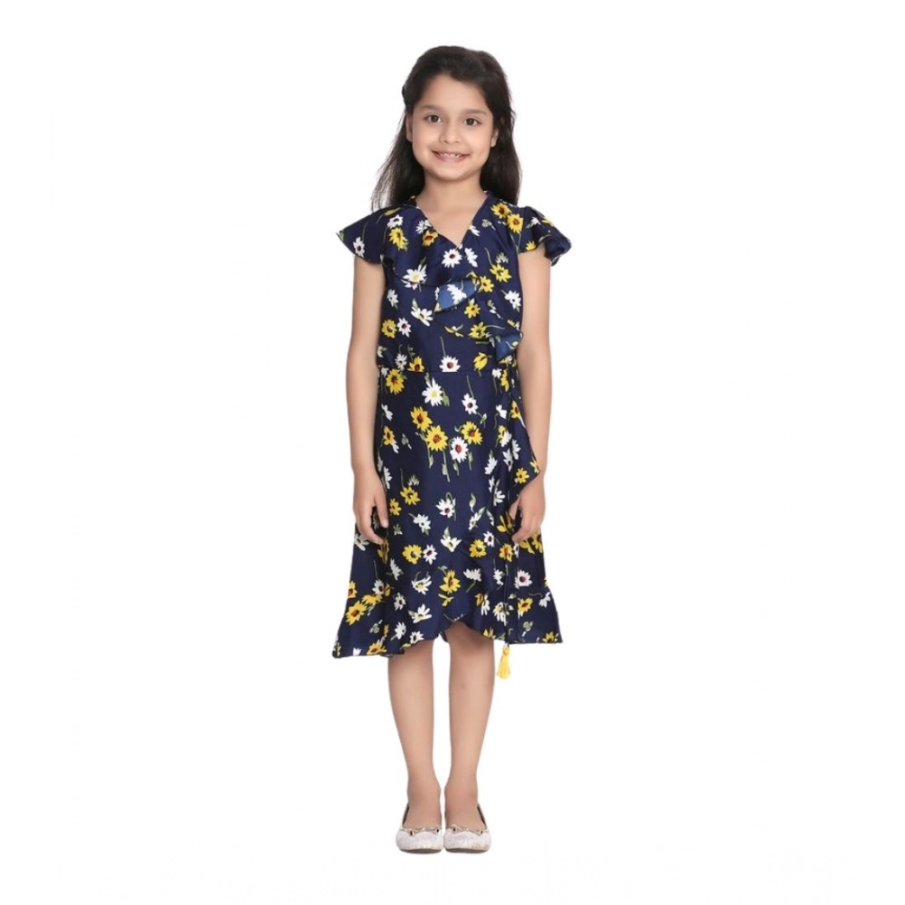 Generic Girl's Polyester Crepe Polka Cold Shoulder Dress (Navy Blue) - Image 5