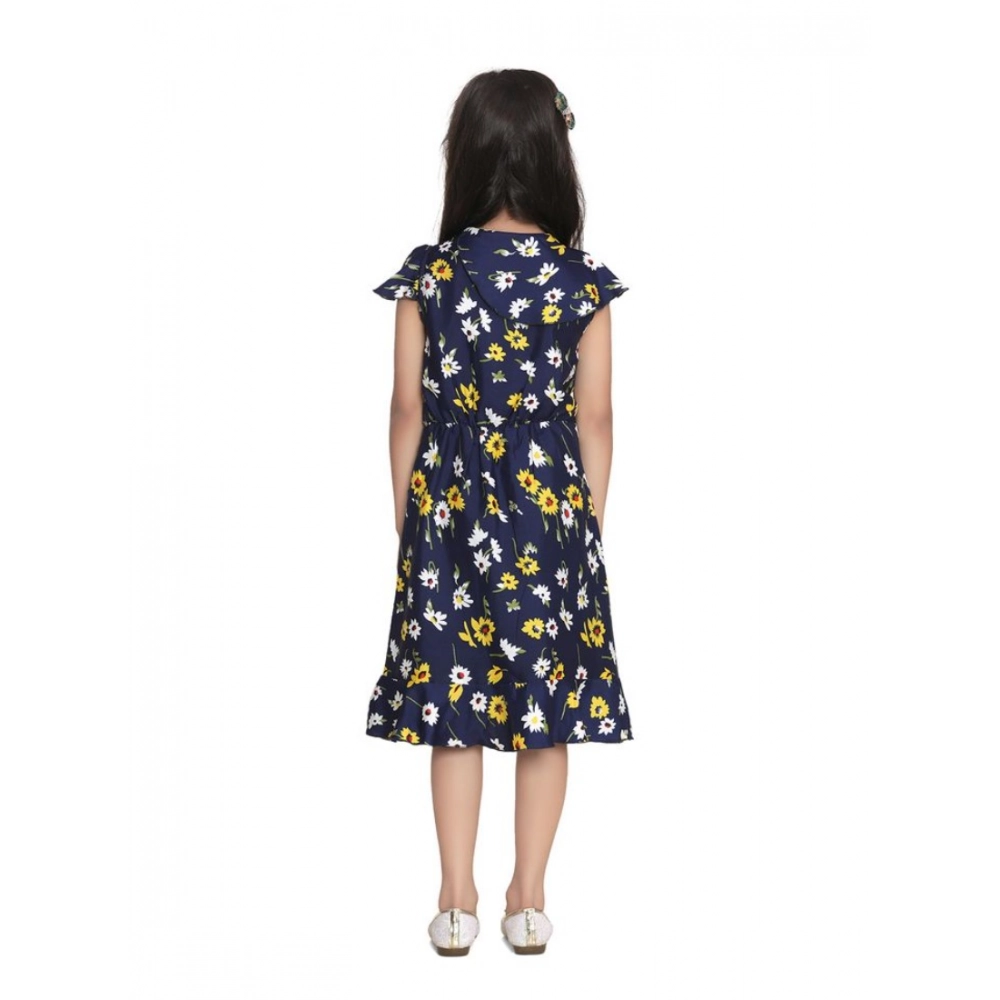 Generic Girl's Polyester Crepe Polka Cold Shoulder Dress (Navy Blue) - Image 4