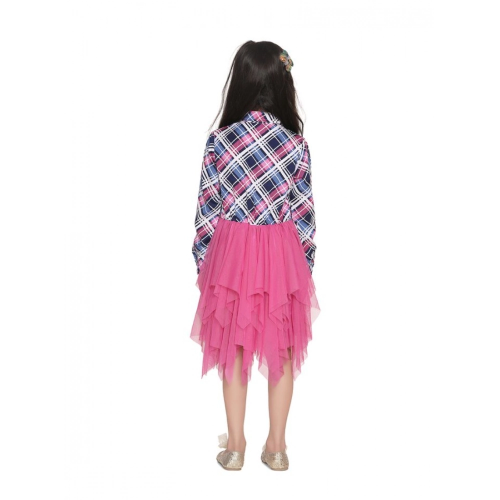 Generic Girl's Polyster Crepe Lace Inserts Long Sleeves Dress (Pink-Blue) - Image 4