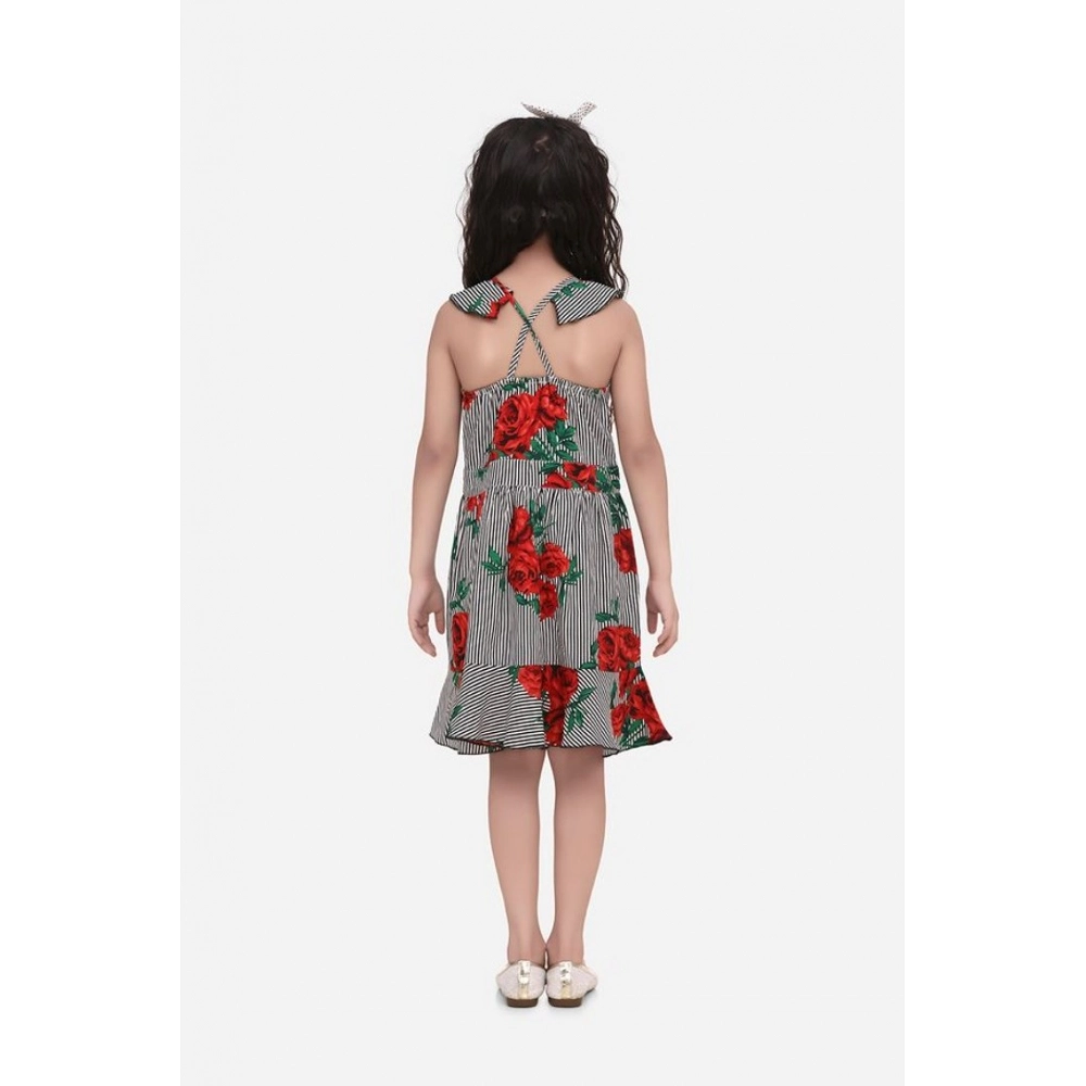 Generic Girl's Polyester Crepe Floral Shoulder Straps Dress (Red) - Image 4