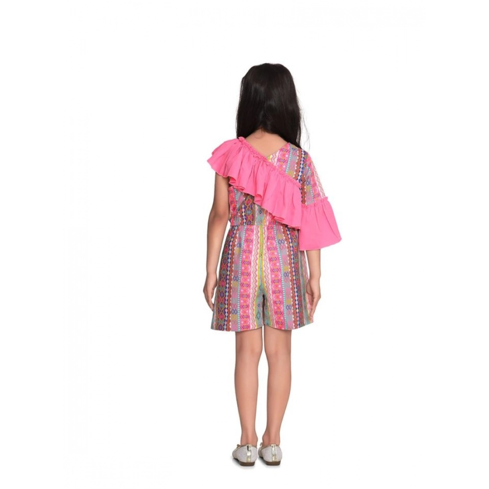 Generic Girl's Cotton & Polyester Printed 3/4th Sleeves Dress (Pink) - Image 3