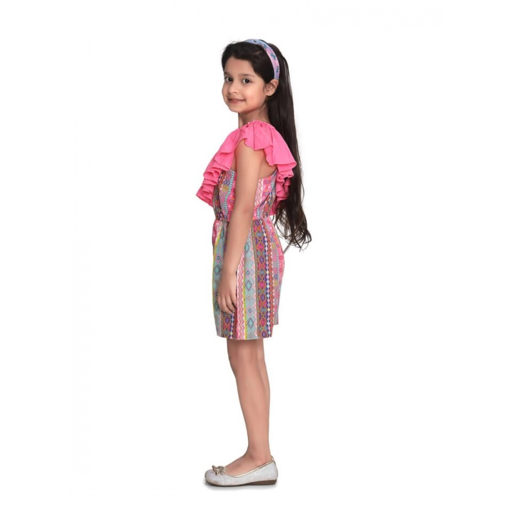 Generic Girl's Cotton & Polyester Printed 3/4th Sleeves Dress (Pink) - Image 5