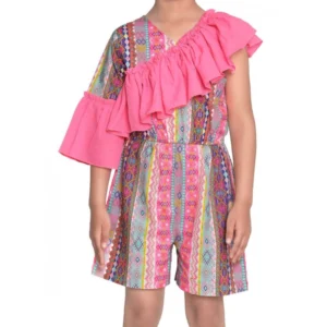 Generic Girl's Cotton & Polyester Printed 3/4th Sleeves Dress (Pink)