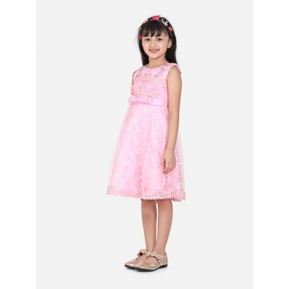 Generic Girl's Net Embroidered Sleeveless Dress (Pink) - Image 3