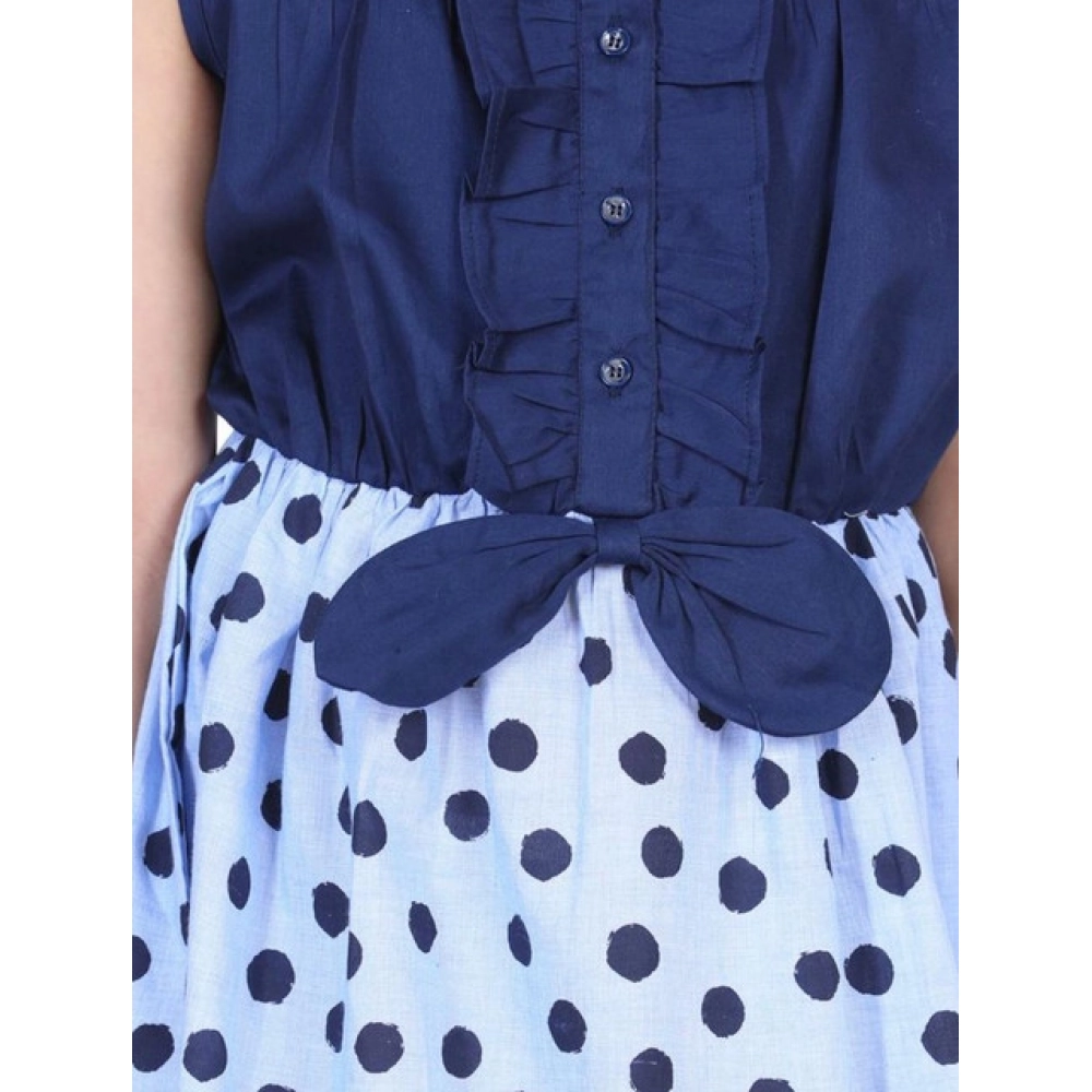 Generic Girl's Denim Polka Sleeveless Dress (Blue) - Image 3