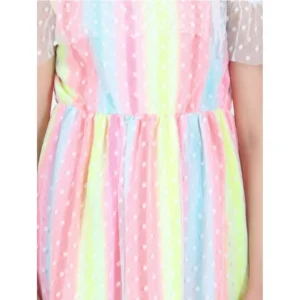 Generic Girl's Polyester Self Design Cold Shoulder Dress (Multicolor)