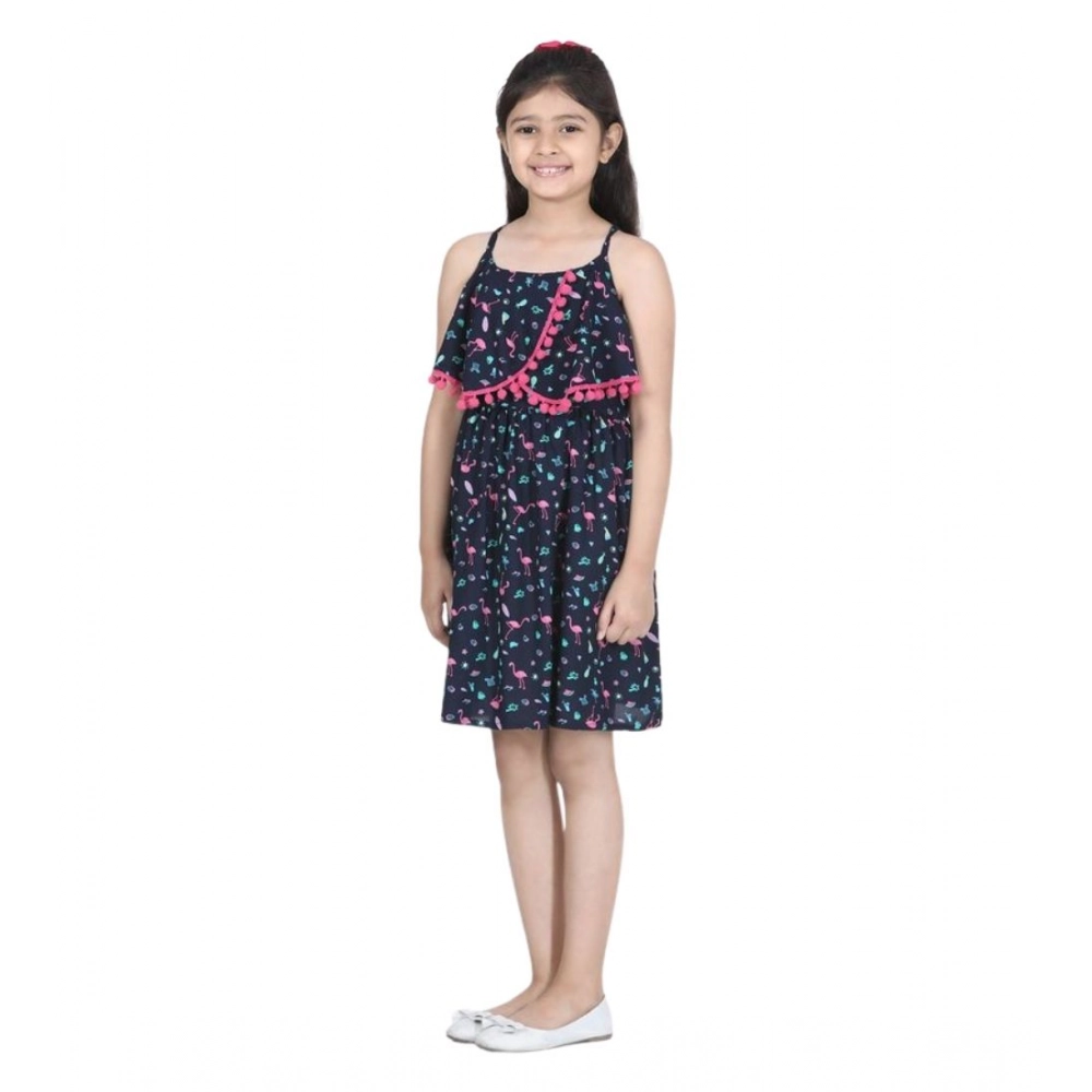 Generic Girl's Rayon Flamingo Print Sleeveless Dress (Black) - Image 5