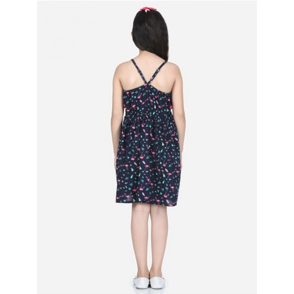 Generic Girl's Rayon Flamingo Print Sleeveless Dress (Black) - Image 4