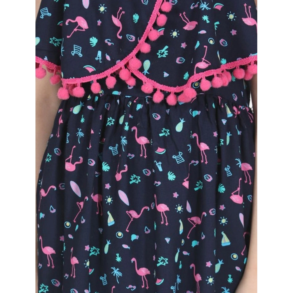 Generic Girl's Rayon Flamingo Print Sleeveless Dress (Black) - Image 3