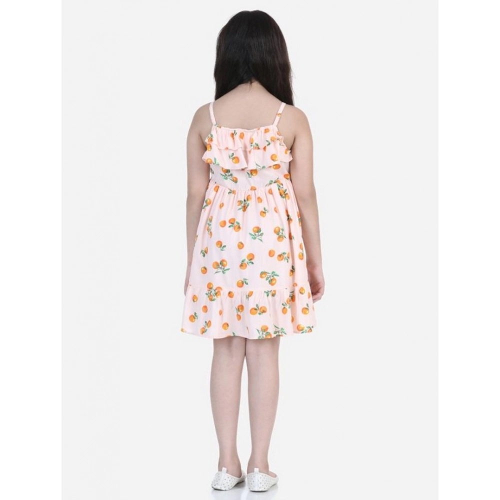 Generic Girl's Rayon Printed Sleeveless Dress (Orange) - Image 4