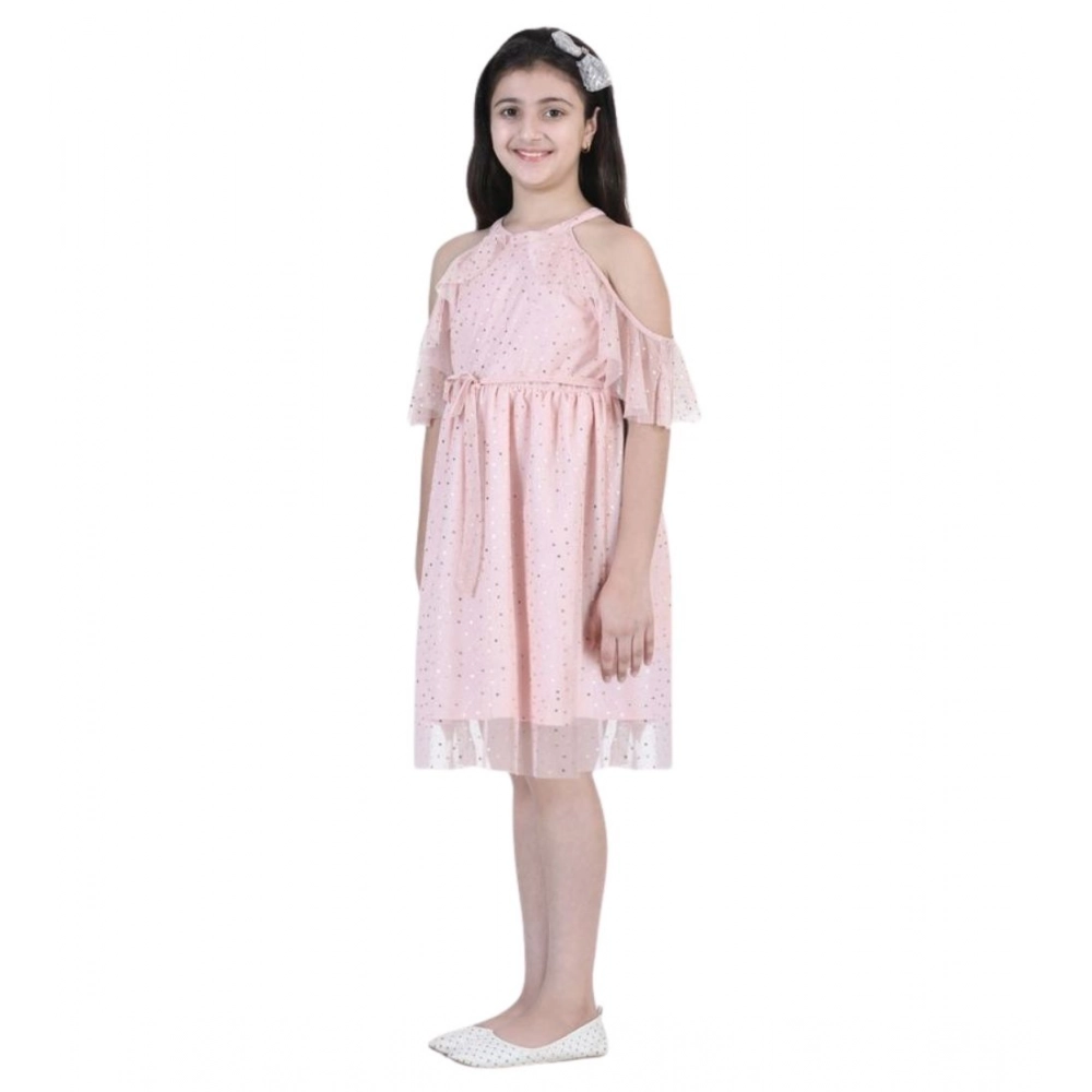Generic Girl's Net Printed Sleeveless Dress (Blush Pink) - Image 5