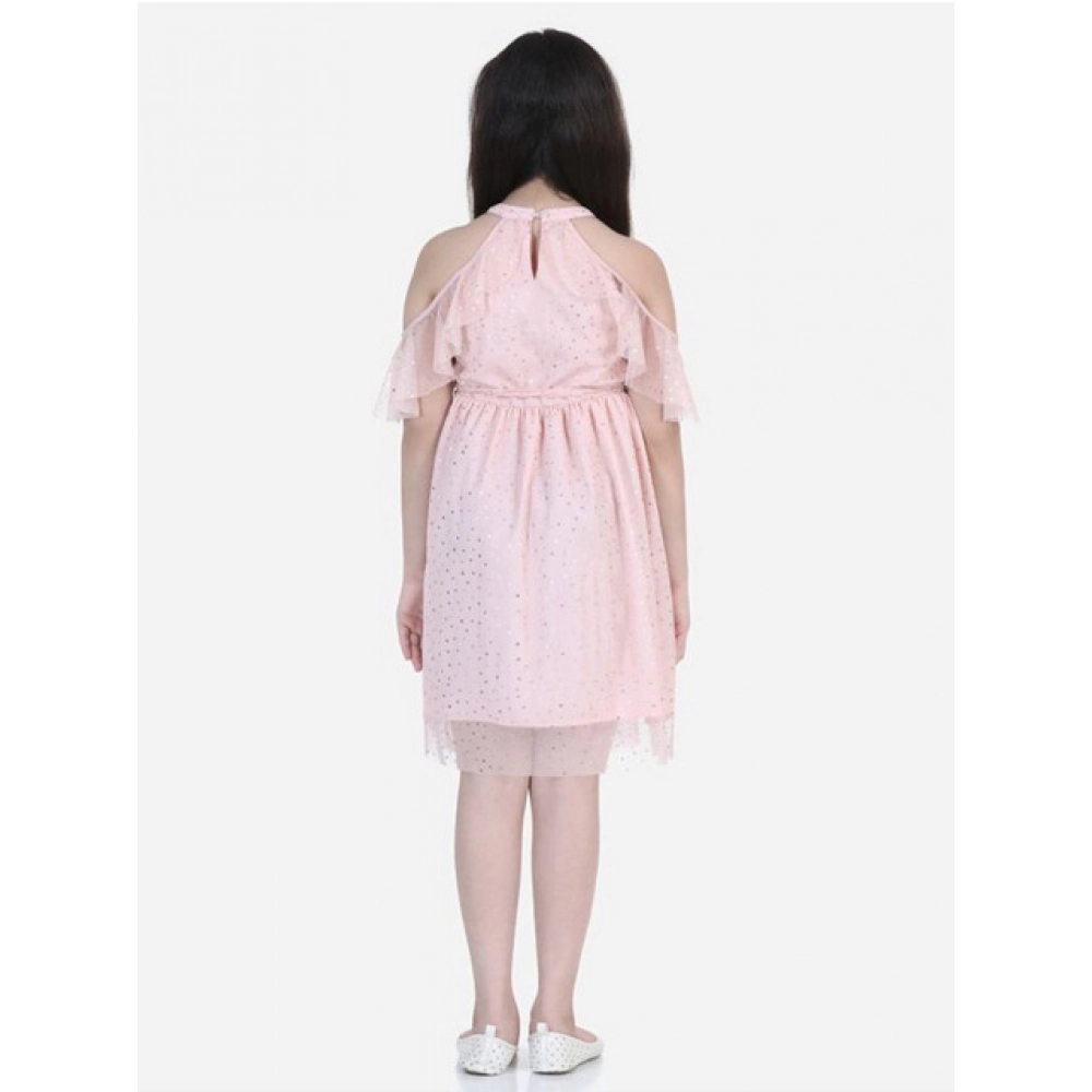 Generic Girl's Net Printed Sleeveless Dress (Blush Pink) - Image 4