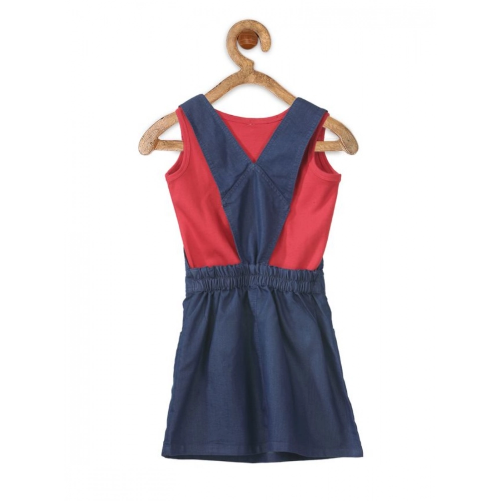 Generic Girl's Denim & Cotton Bow Sleeveless Dungaree (Red) - Image 4