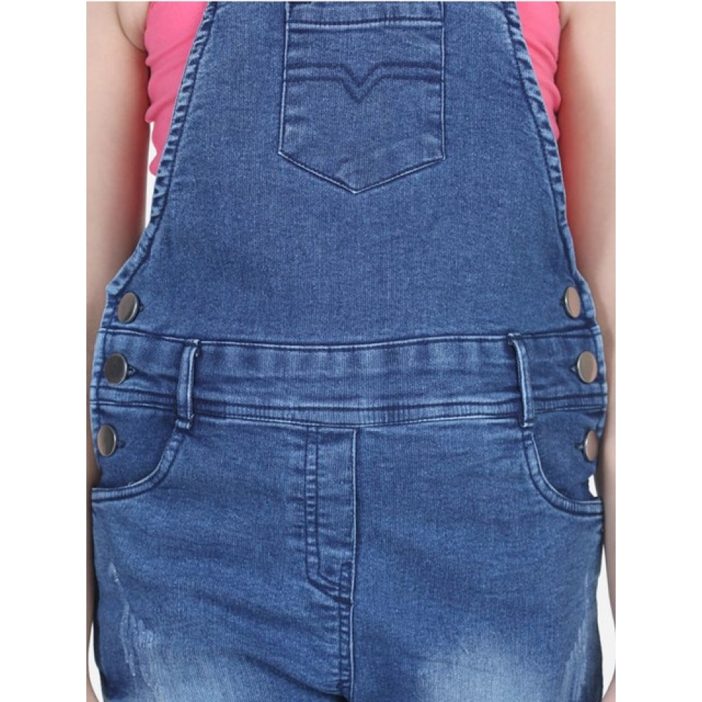 Generic Girl's Denim Washed Buttoned Dungaree (Blue) - Image 3