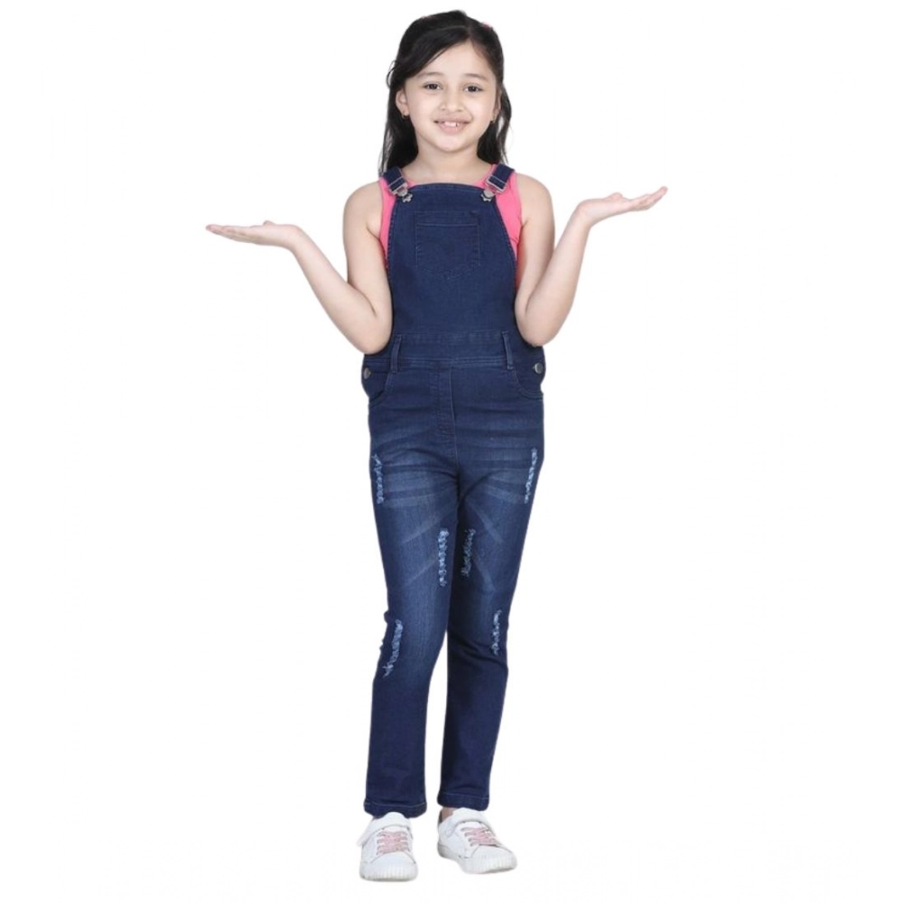 Generic Girl's Denim Distressed Buttoned Dungaree (Blue) - Image 5