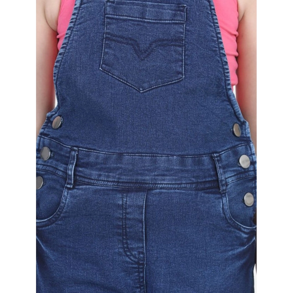 Generic Girl's Denim Patch Work Buttoned Dungaree (Blue) - Image 3