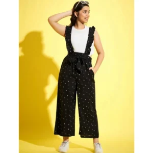 Generic Girl's Cotton Printed Sleeveless Dungaree (Black-White)
