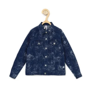 Generic Girl's Denim Washed Flutter Jacket with Crinkle (Blue)