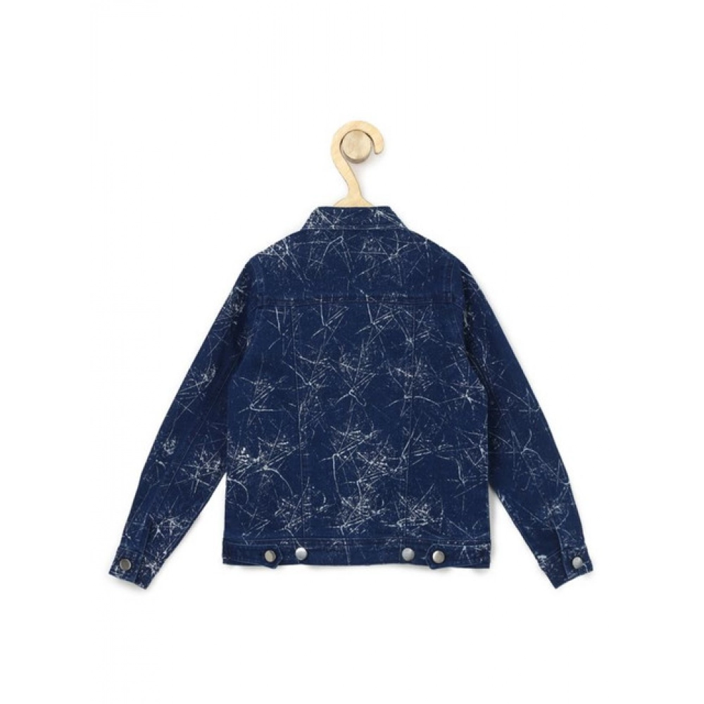Generic Girl's Denim Washed Flutter Jacket with Crinkle (Blue) - Image 3