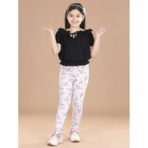 Generic Girl's Cotton Lycra Floral Elasticated Jeggings (Multicolor)