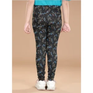 Generic Girl's Cotton Lycra Floral Elasticated Jeggings (Multicolor)