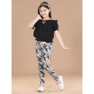 Generic Girl's Cotton Lycra Floral Elasticated Jeggings (Multicolor)