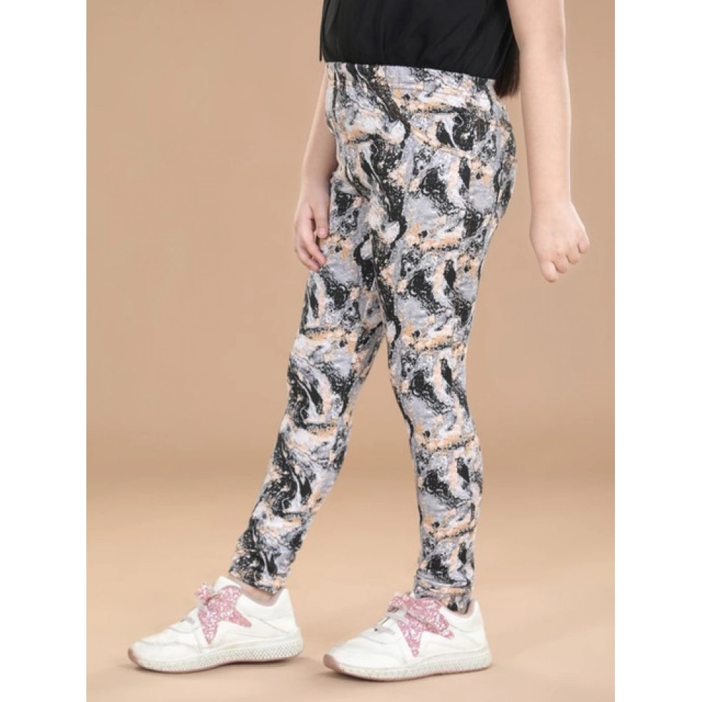 Generic Girl's Cotton Lycra Floral Elasticated Jeggings (Multicolor) - Image 4