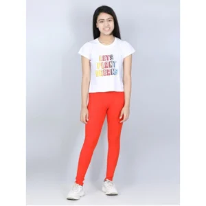Generic Girl's Cotton Lycra Solid Elasticated Jeggings (Orange)