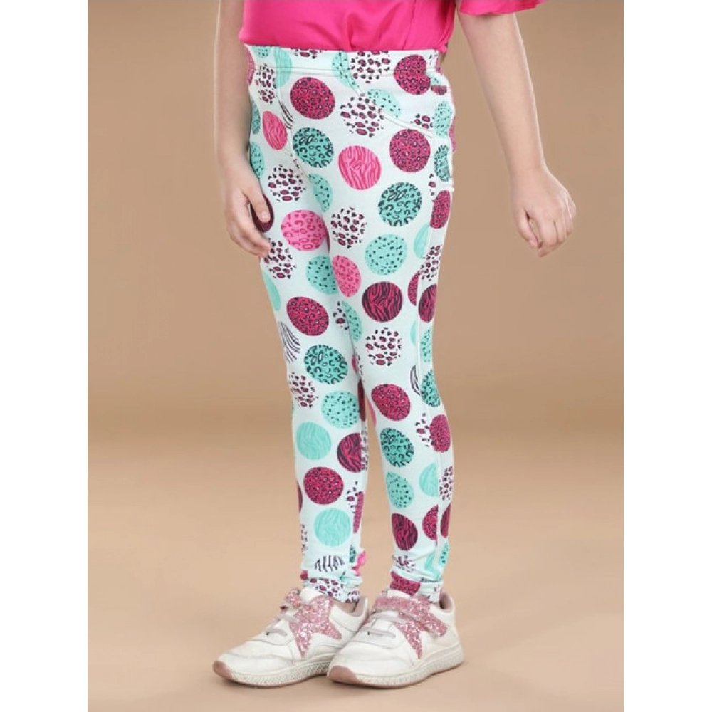 Generic Girl's Cotton Lycra Floral Elasticated Jeggings (Multicolor) - Image 4