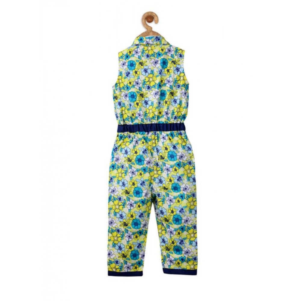 Generic Girl's Cotton Floral Sleeveless Jumpsuit (Yellow) - Image 3