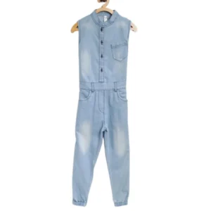 Generic Girl's Denim Embellished Sleeveless Jumpsuit (Blue)