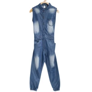 Generic Girl's Denim Embellished Sleeveless Jumpsuit (Blue)