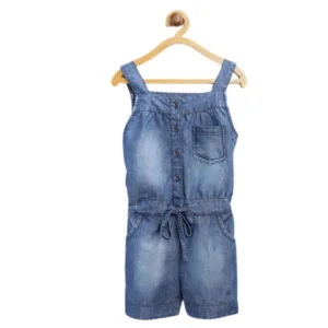 Generic Girl's Denim Embroidered Sleeveless Jumpsuit (Blue)