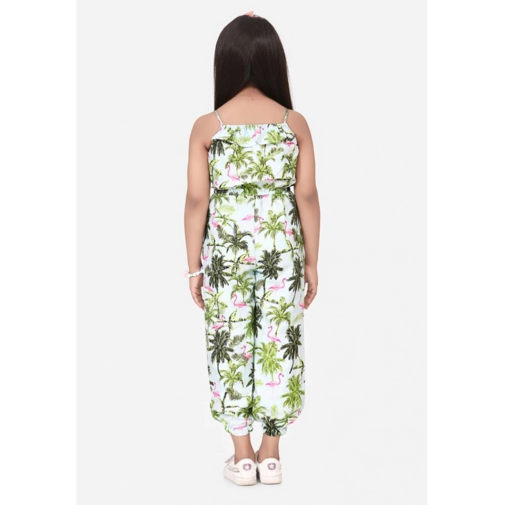 Generic Girl's Denim Embroidered Sleeveless Jumpsuit (White-Green) - Image 4