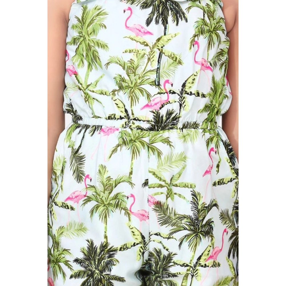 Generic Girl's Denim Embroidered Sleeveless Jumpsuit (White-Green) - Image 3