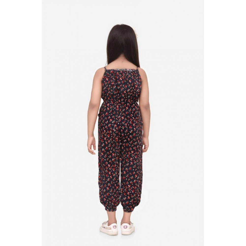 Generic Girl's Rayon Floral Sleeveless Jumpsuit (Black-Red) - Image 4