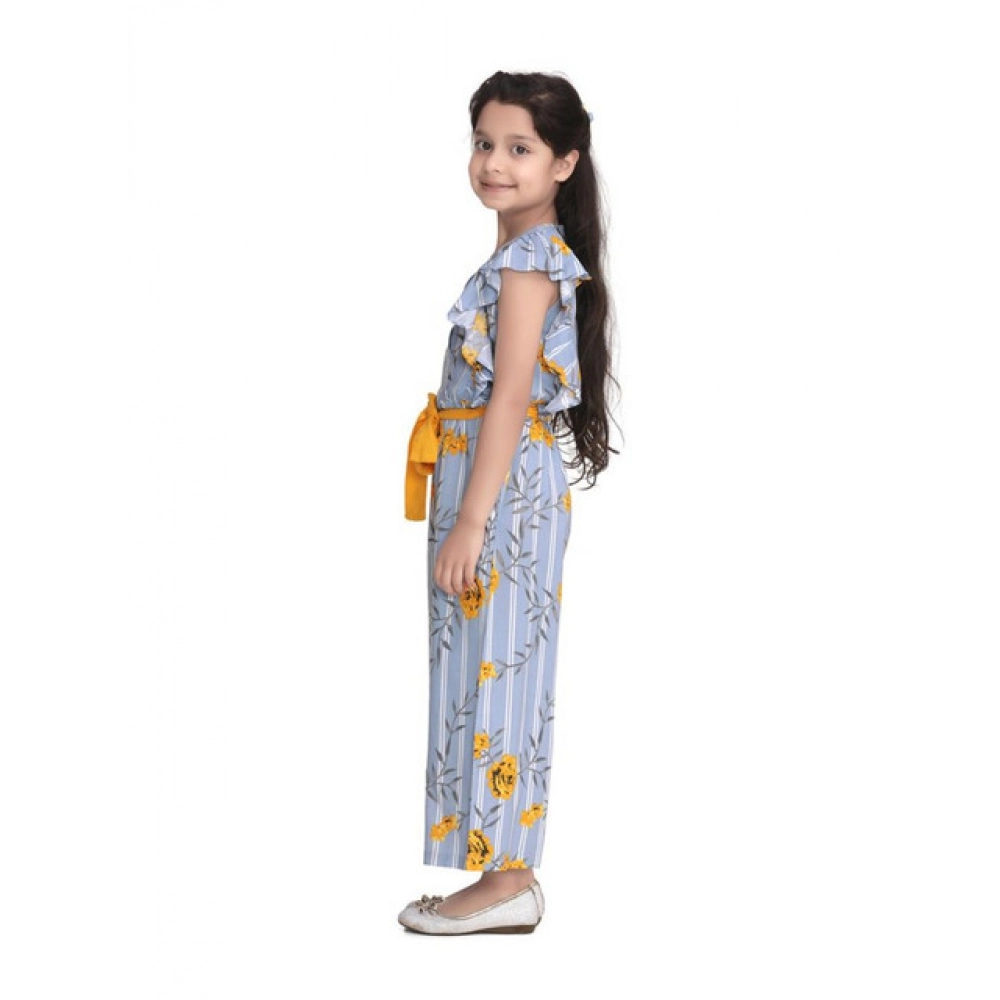 Generic Girl's Rayon Floral Flutter Jumpsuit (Blue-Yellow) - Image 3