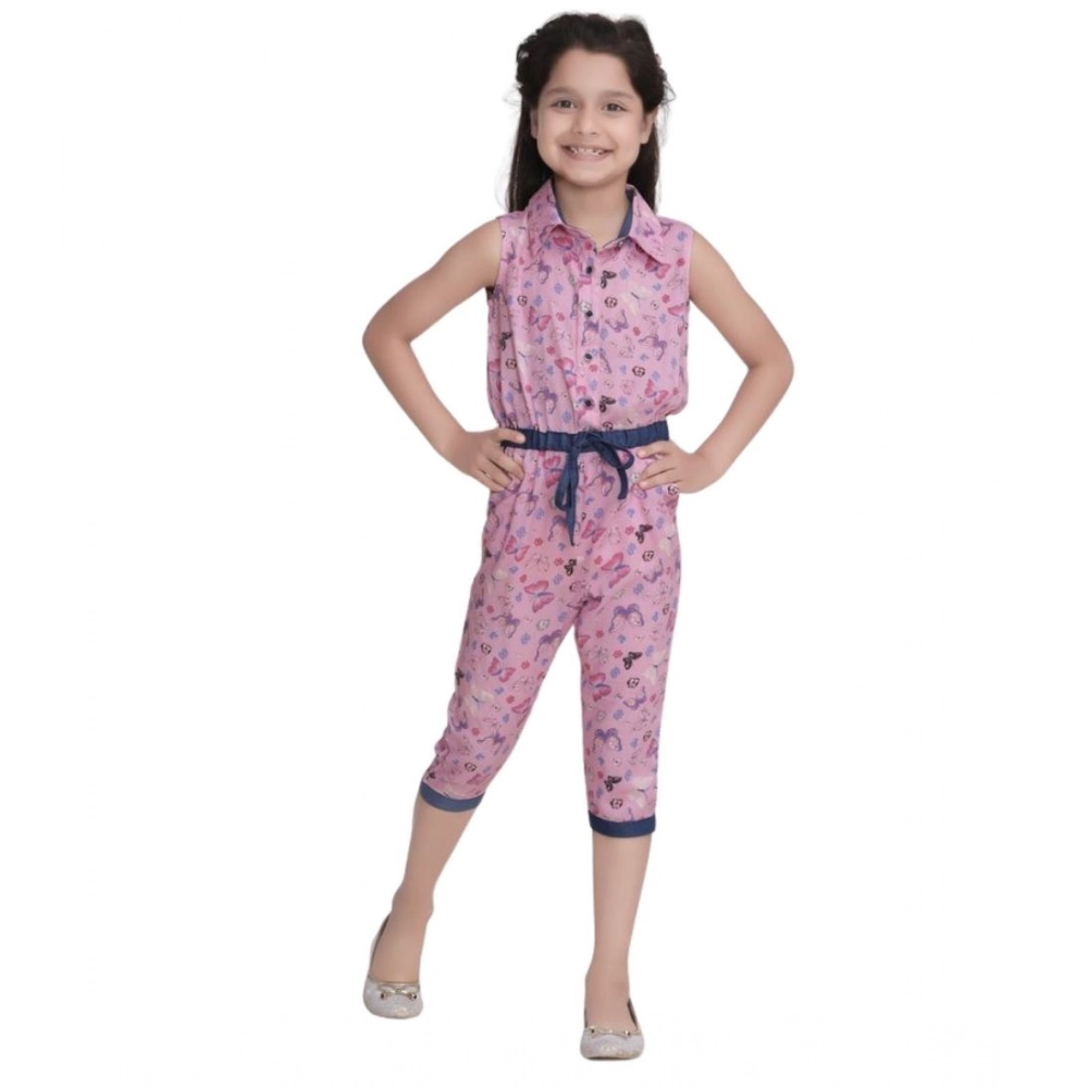 Generic Girl's Cotton Printed Sleeveless Jumpsuit (Pink) - Image 5