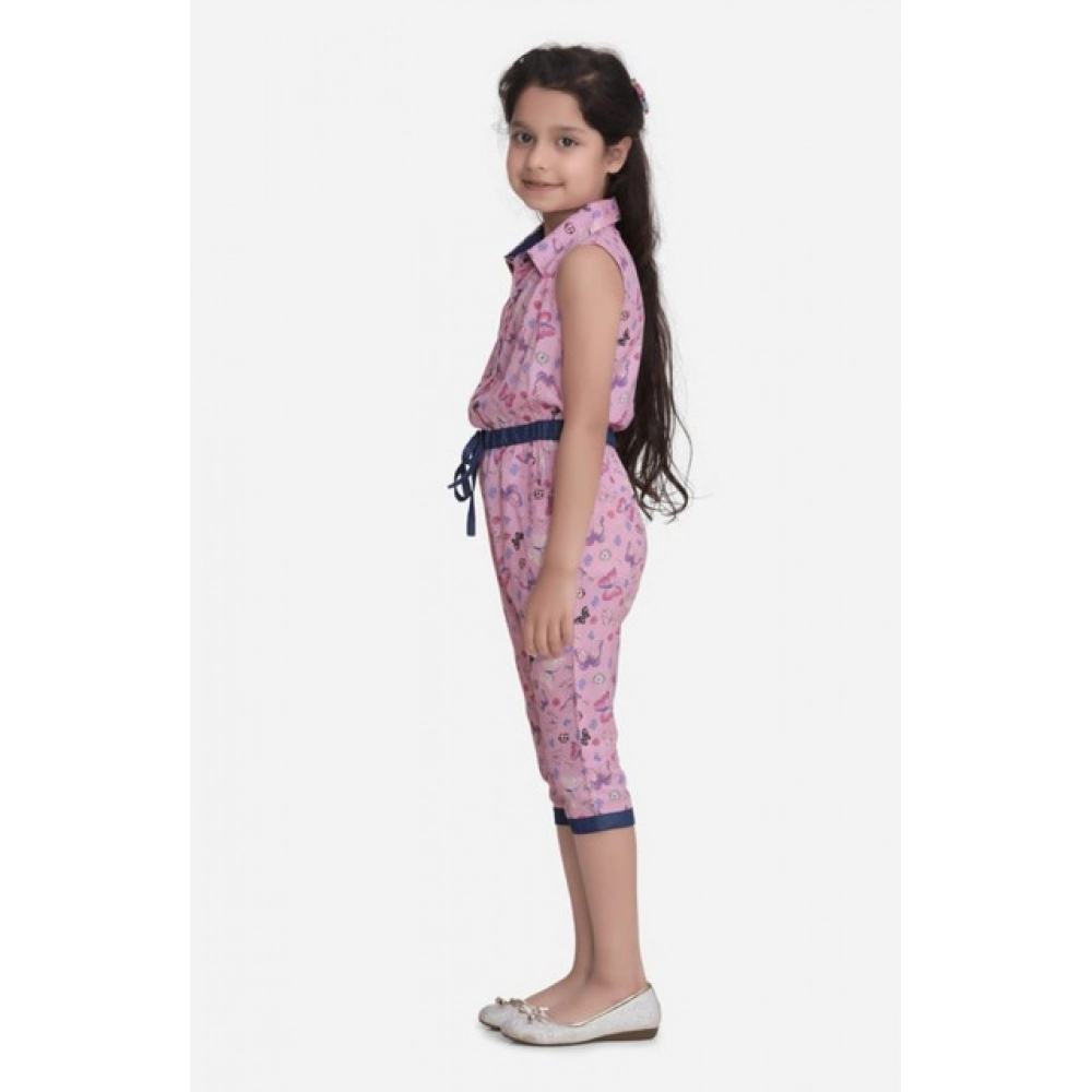 Generic Girl's Cotton Printed Sleeveless Jumpsuit (Pink) - Image 3